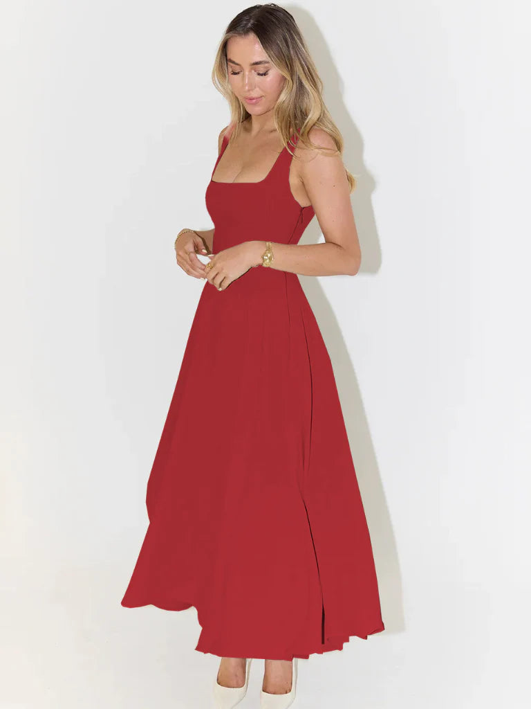 Melisa | Vestido midi negro con escote cuadrado