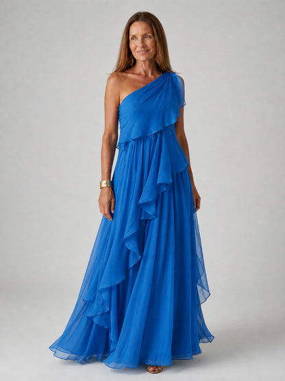 Esmeralda | Vestido maxi un hombro con volantes