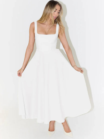 Melisa | Vestido midi negro con escote cuadrado