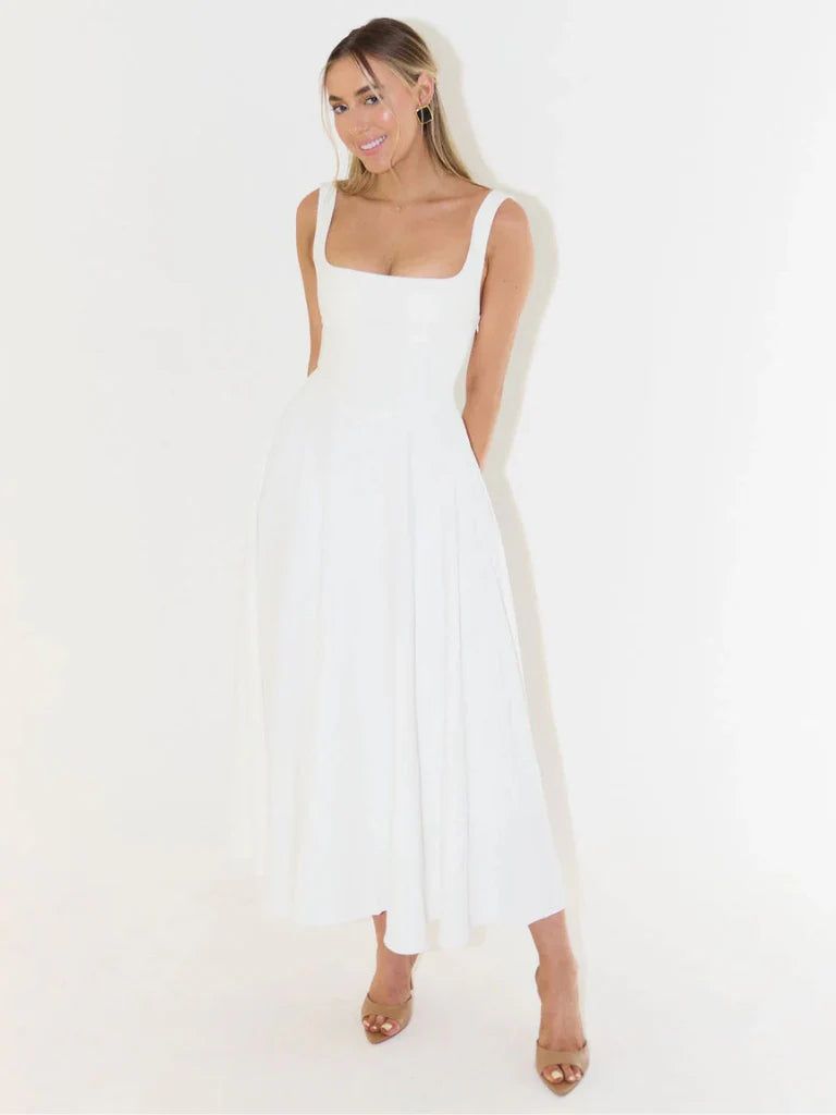 Melisa | Vestido midi negro con escote cuadrado