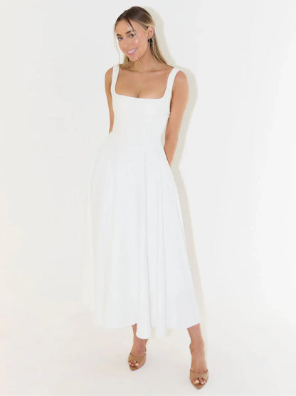 Melisa | Vestido midi negro con escote cuadrado