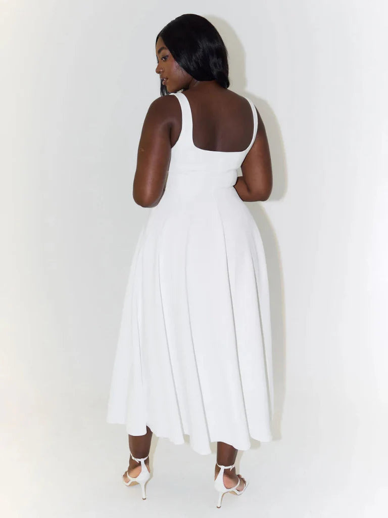 Melisa | Vestido midi negro con escote cuadrado