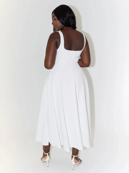 Melisa | Vestido midi negro con escote cuadrado
