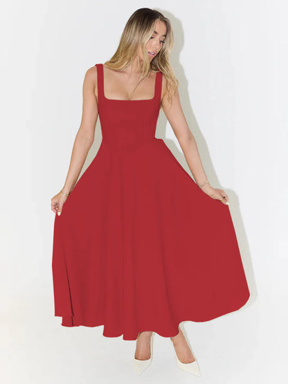 Melisa | Vestido midi negro con escote cuadrado