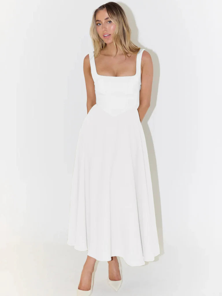 Melisa | Vestido midi negro con escote cuadrado