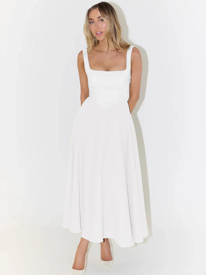 Melisa | Vestido midi negro con escote cuadrado