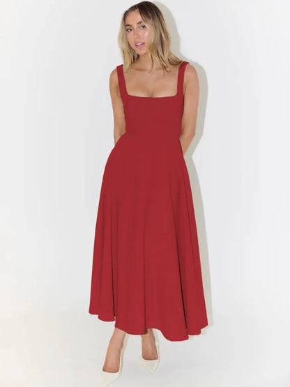 Melisa | Vestido midi negro con escote cuadrado