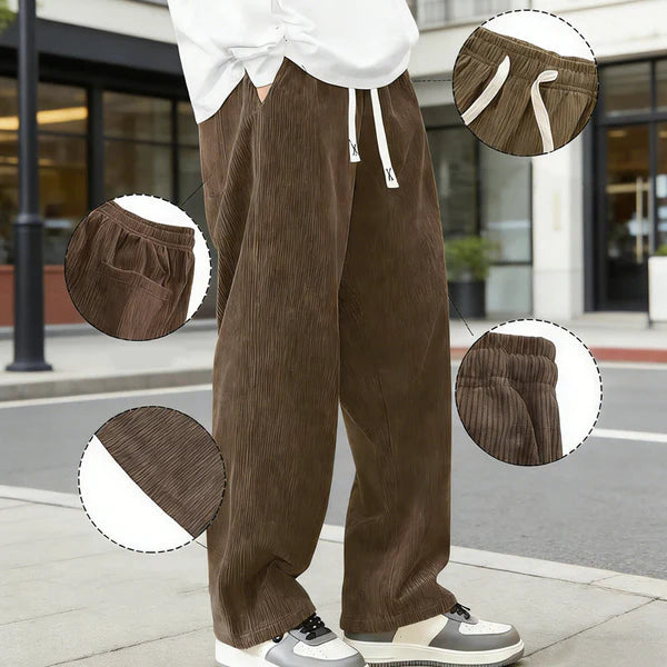 José | Pantalones de hombre de corte ancho con cordón y bolsillos.