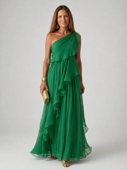 Esmeralda | Vestido maxi un hombro con volantes