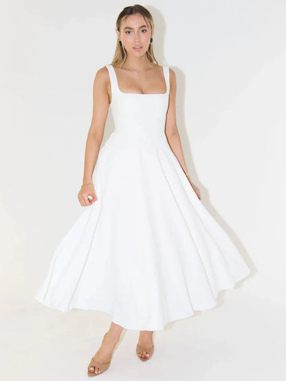 Melisa | Vestido midi negro con escote cuadrado