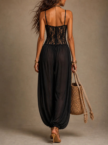 Esperanza | Mono halter negro con cuerpo de encaje