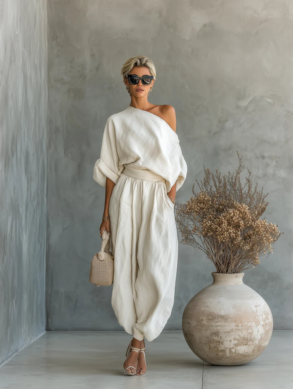Martina | Conjunto de top con hombros descubiertos y pantalones ajustados