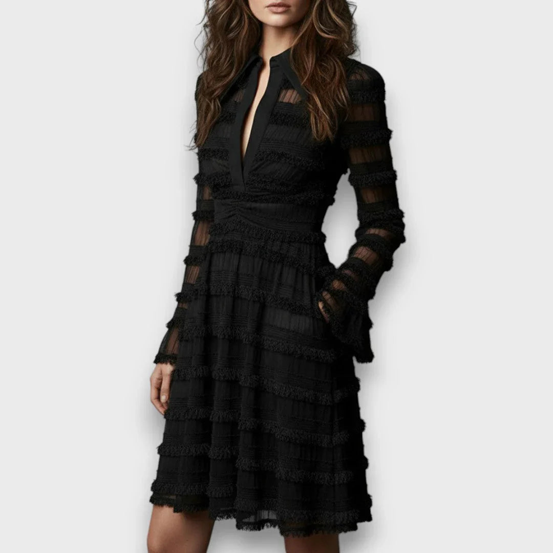 Mercedes | Vestido Midi Con Flecos Transparentes