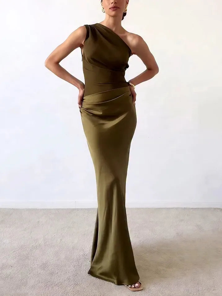 Isabela | Vestido de gala con hombro único y falda satinada sirena
