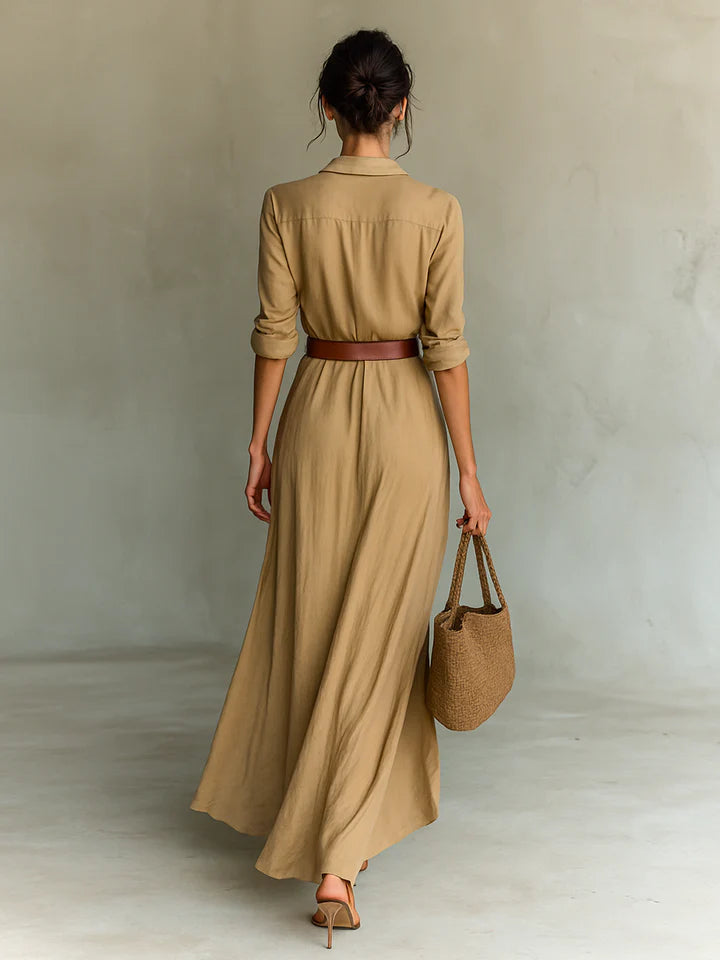 Siena | Vestido largo con cuello de solapa y mangas largas para mujer