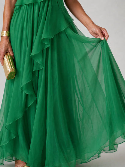 Esmeralda | Vestido maxi un hombro con volantes