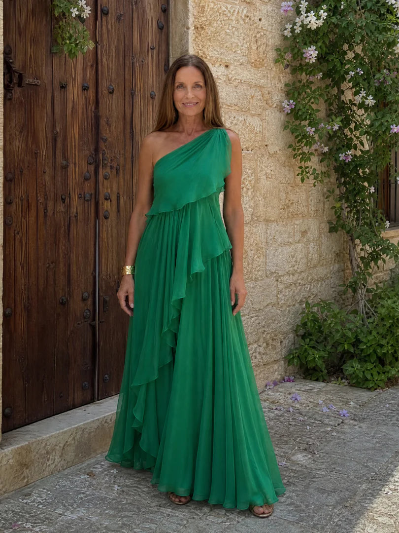 Esmeralda | Vestido maxi un hombro con volantes