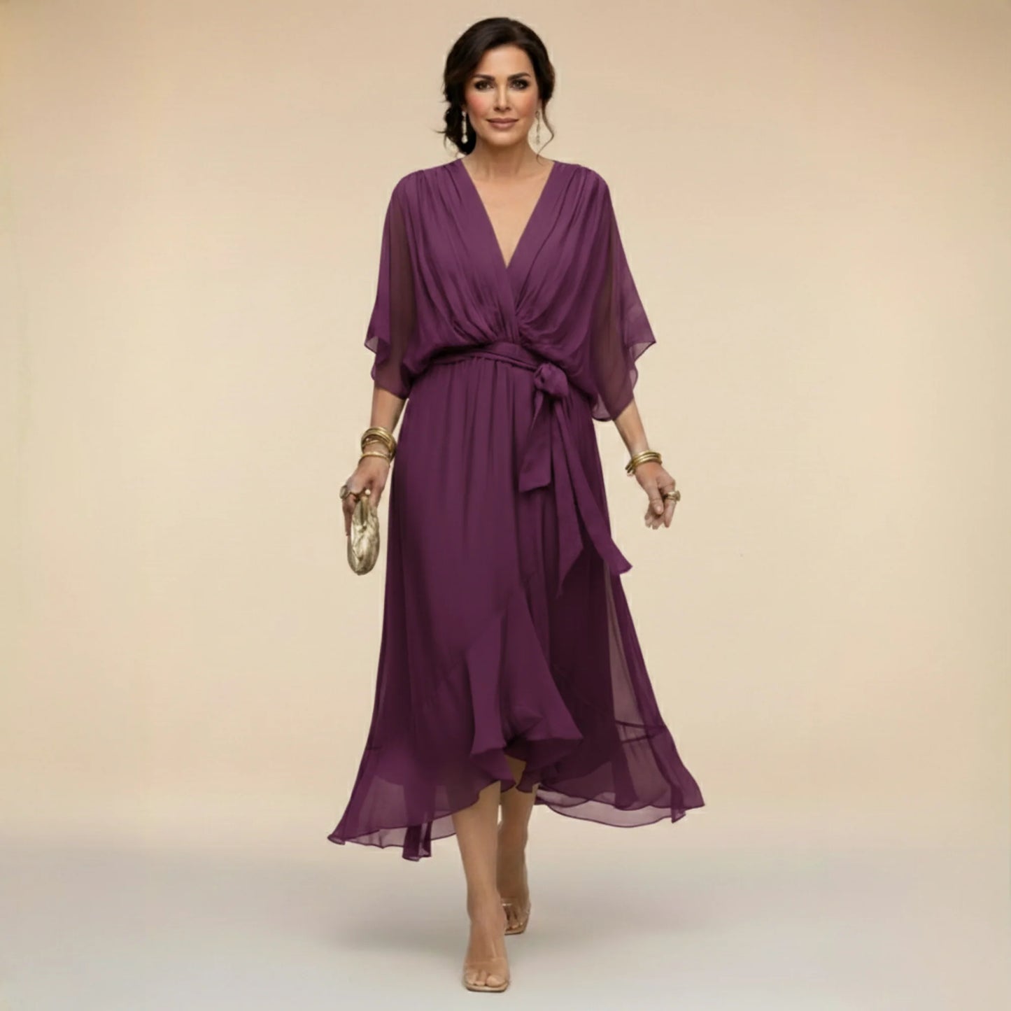 MARTA | VESTIDO DE CHIFFON COM DECOTE EM V