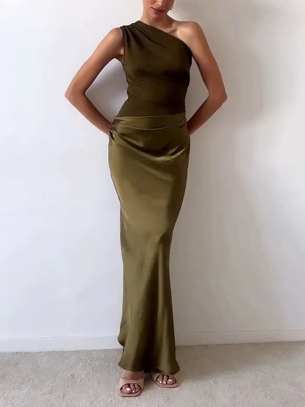 Isabela | Vestido de gala con hombro único y falda satinada sirena
