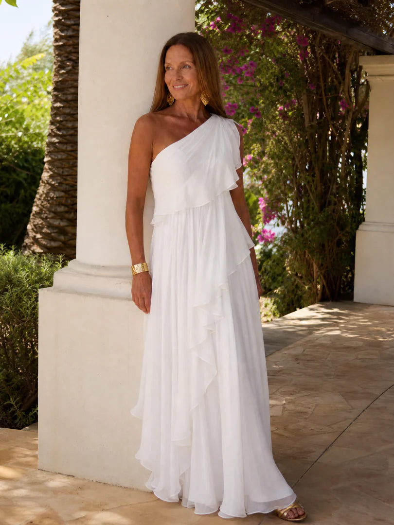 Esmeralda | Vestido maxi un hombro con volantes