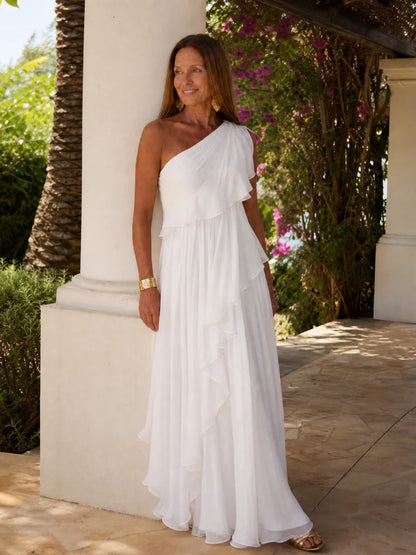 Esmeralda | Vestido maxi un hombro con volantes